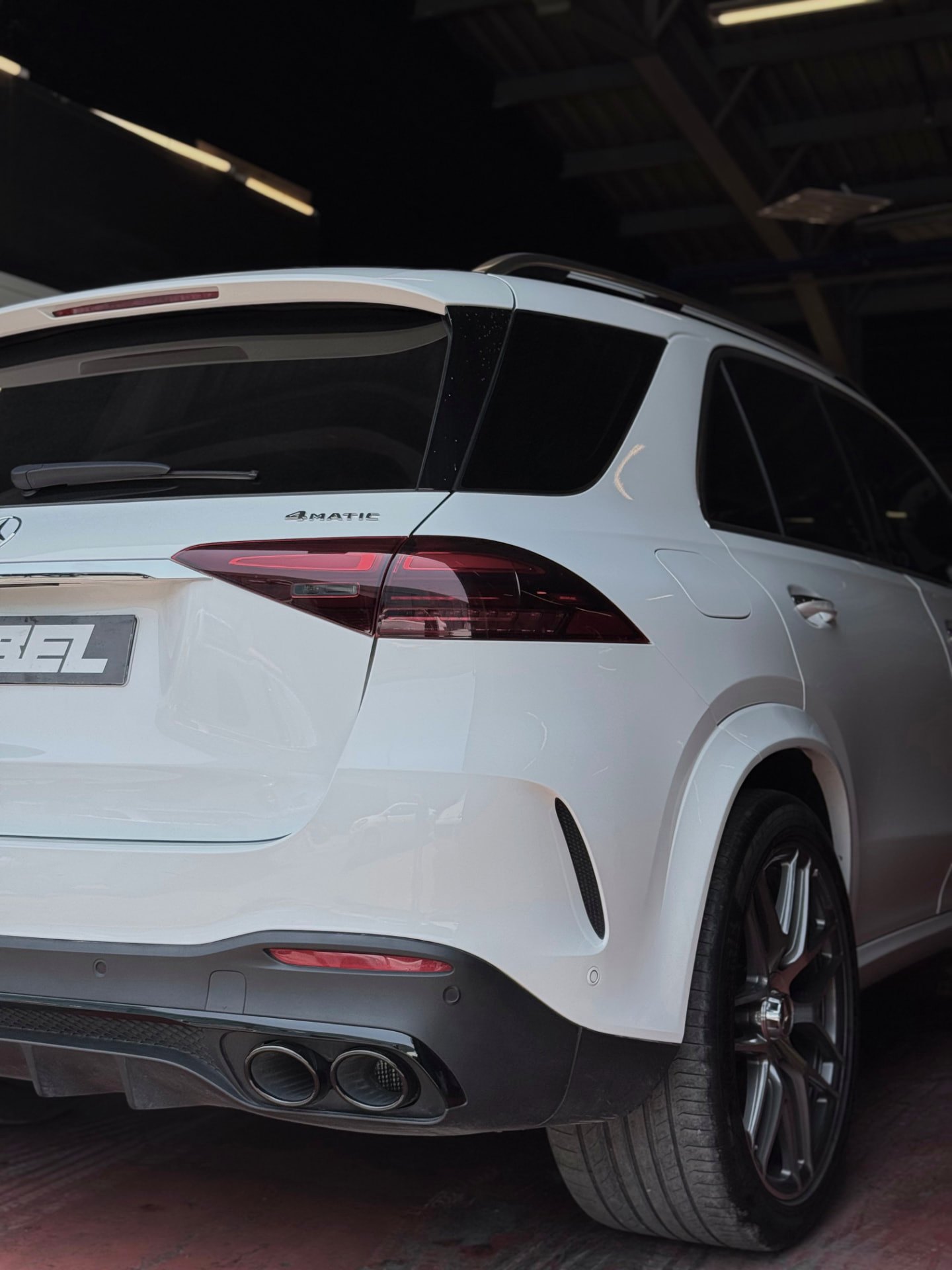 White Mercedes-AMG GLE 4MATIC inside the Rebel Motorworks workshop, Al Quoz Dubai