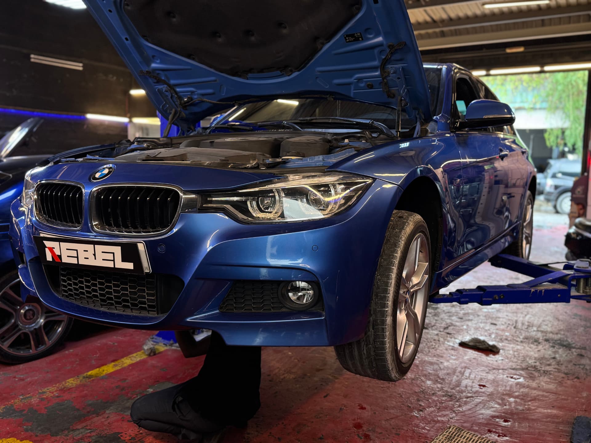 Suspension and steering work on a BMW