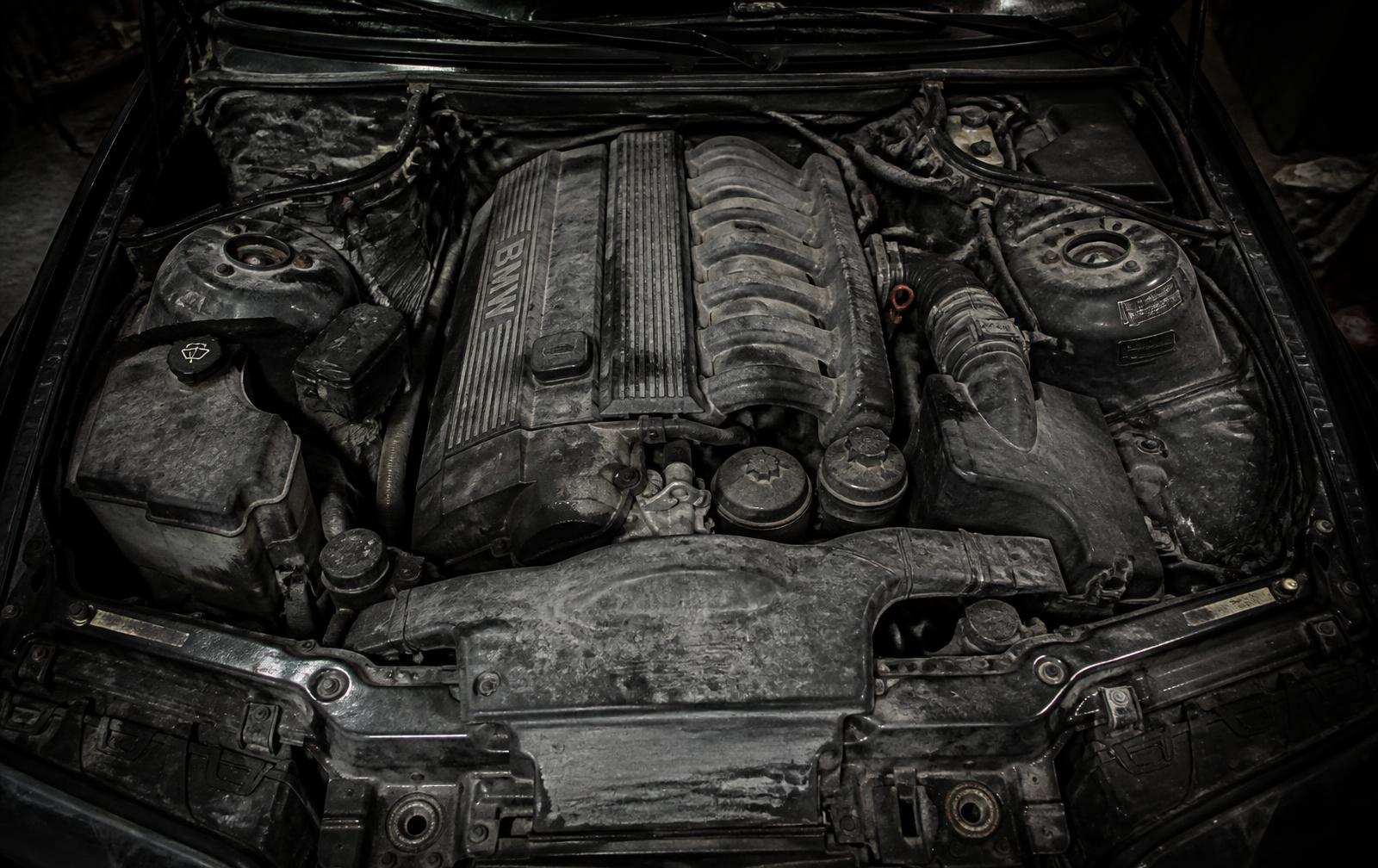 Engine bay before restoration